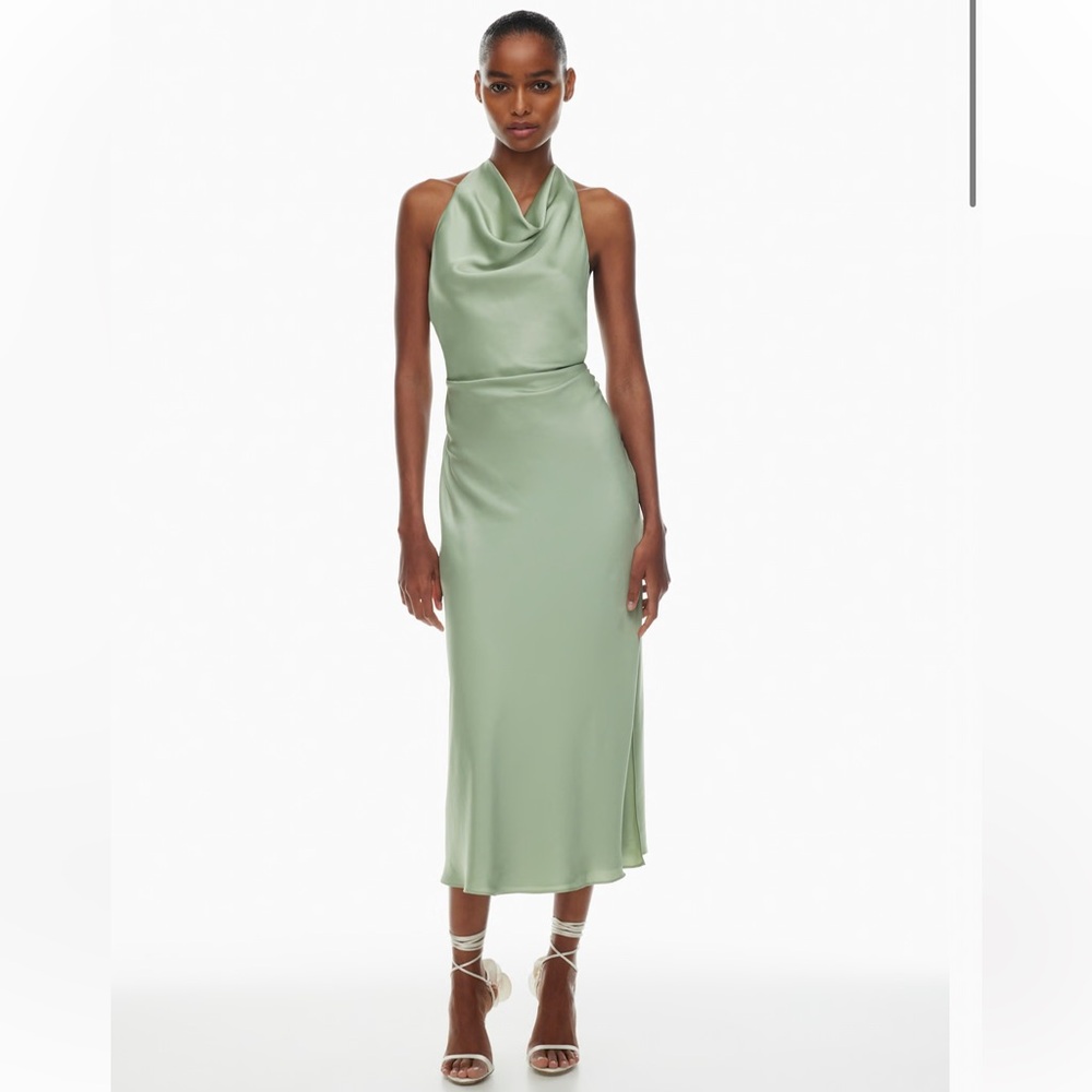 Aritzia Ten Scene Satin Dress Silver Sage Green size 4 NWT